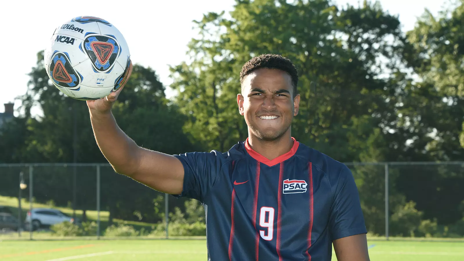 Seth Crabbe on the football pitch at Shippensburg University