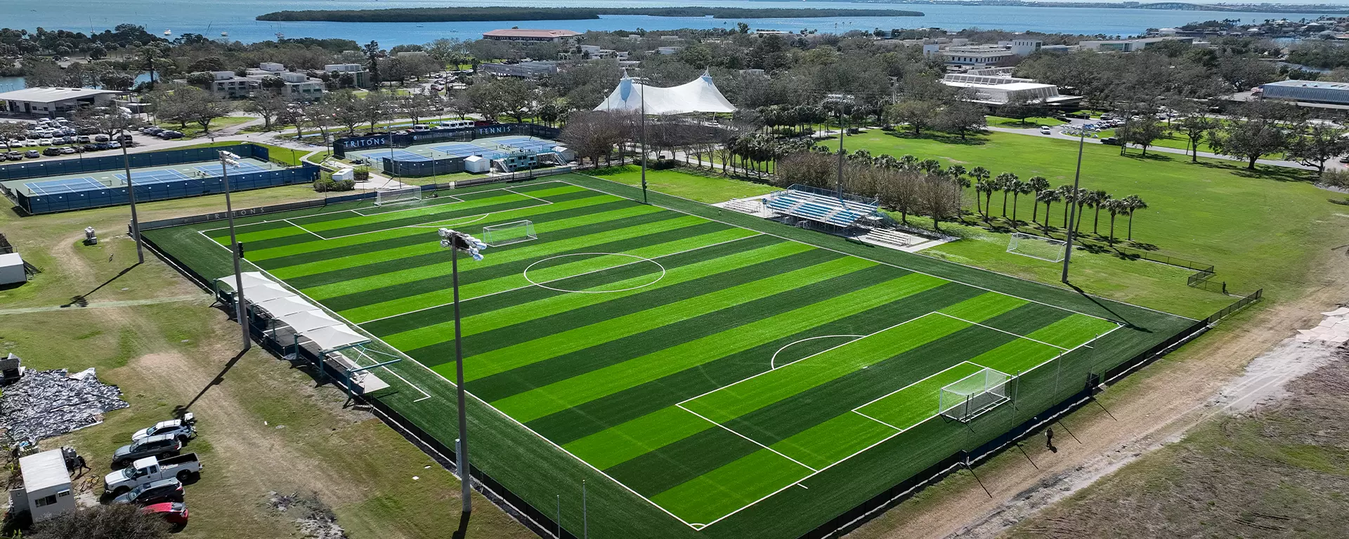 College soccer field at a U.S. coastal campus